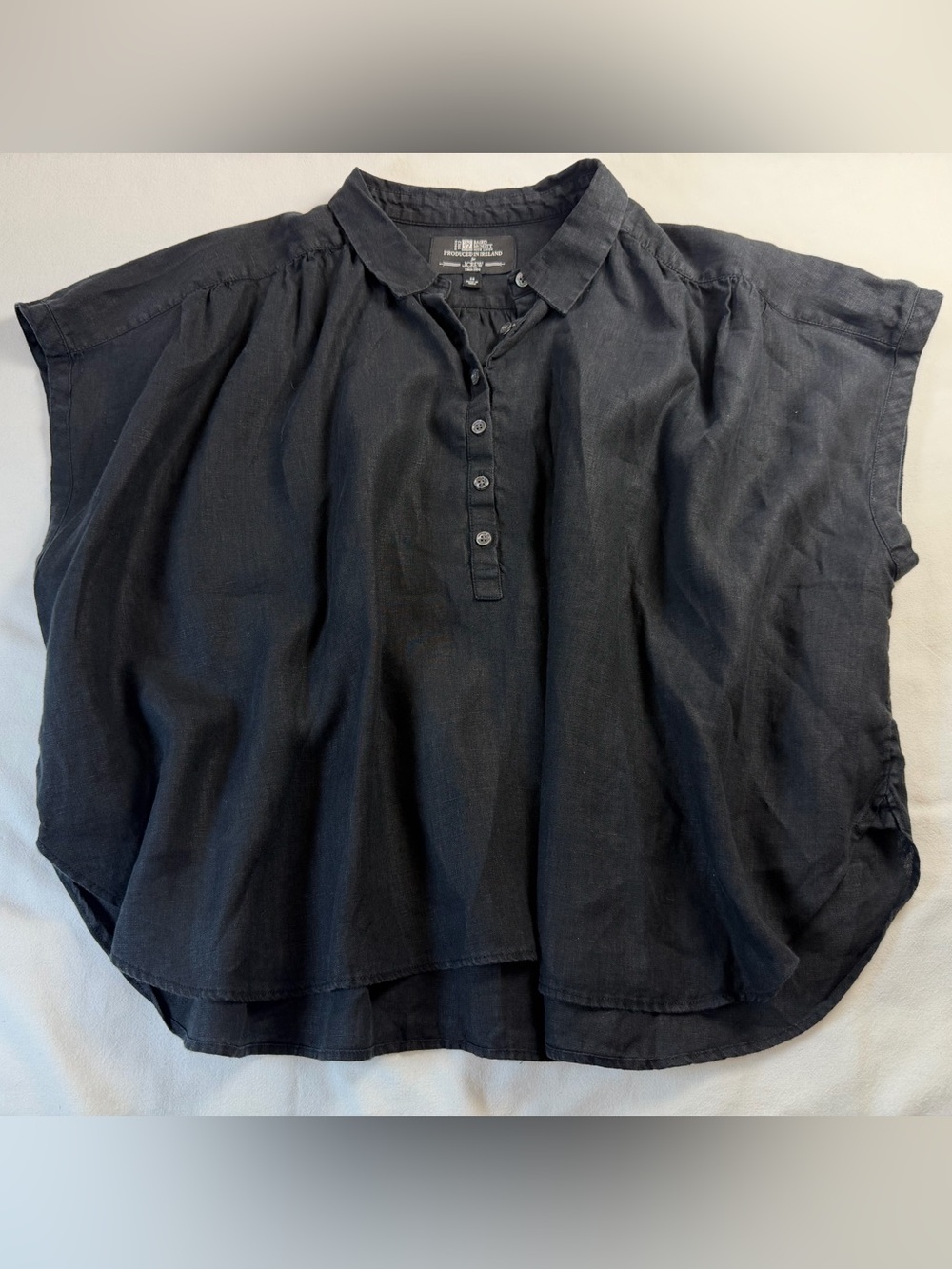 J. Crew & Baird McNutt Irish Linen Black Button Front Popover Top Size 3XL EUC